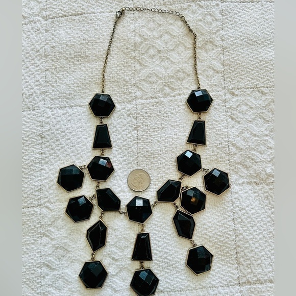 Statement Bib Necklace Black Faceted Acrylic Disks Silvertone Chain - Picture 7 of 11